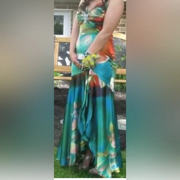 Tony Bowls Paris Tropical Satin Prom Dress - 6 - Multicolored - Used - Picture 6 of 8